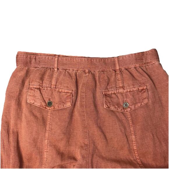 Nicole Miller Linen Blend Cargo Pants Womens Medium Orange Brown Belted Ankle - Picture 4 of 9